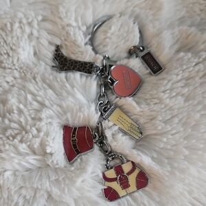 Coach Red and Pink Charm Keychain with Silver-Tone Hardware